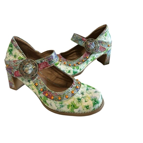 L'Artiste Spring Step Luckigirl Mary Jane Pump Green Multicolor Beaded Sz 41 - Picture 3 of 16